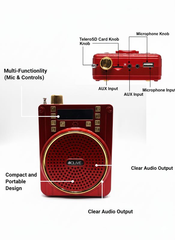 OLIVE Portable Multi-Input Speaker | SD Card, AUX,| Clear Audio