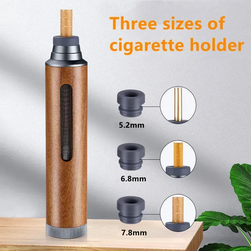 Portable Mobile Ashtray Mini Car Ashtray Anti Soot-flying Cigarette Cover Not Produce Ashes Walnut Wood Cigarette Holder