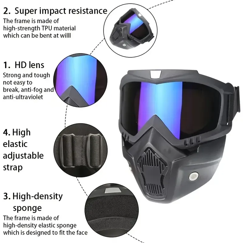 Motorcycle Goggles with Removable Full Face Mask