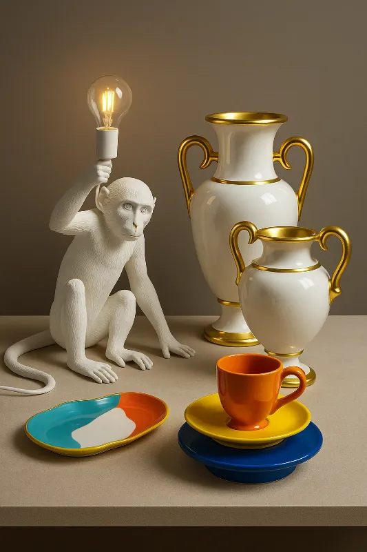 Monkey Lamp & Golden Vases