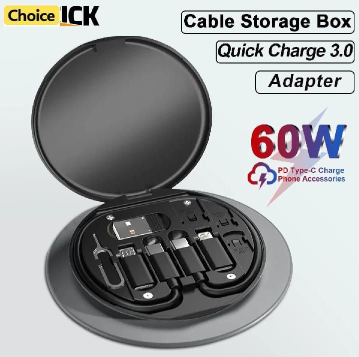 PD 60W Multifunctional USB Type C Data Cable Set Fast Charging For IPhone Xiaomi Charger Storage Box