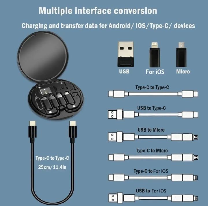PD 60W Multifunctional USB Type C Data Cable Set Fast Charging For IPhone Xiaomi Charger Storage Box