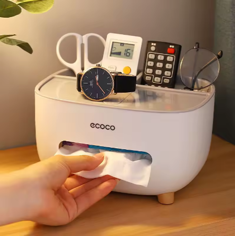 Home Table Organizer & Tissue Box | Multi-purpose Remote Control Storage