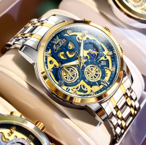 OLEVS Luxury Men’s Quartz Watch – Waterproof, Chronograph, Moon Phase