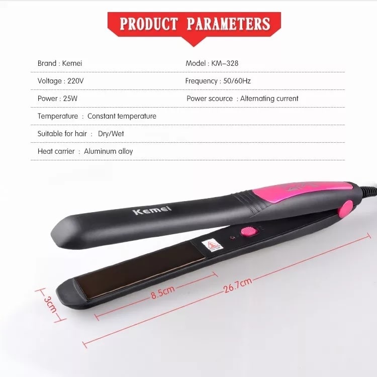 Kemei KM-328 Professional Hair Straightener | Dry & Wet Use | Fast Heating