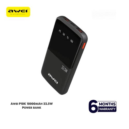 Awei 10000mAh Powerbank – 22.5W Fast Charge, LED Display & Dual USB Output