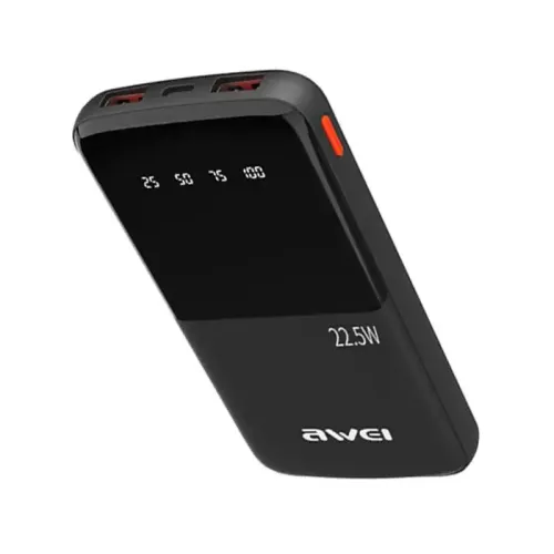 Awei 10000mAh Powerbank – 22.5W Fast Charge, LED Display & Dual USB Output