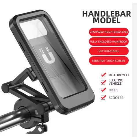 Handlebar Mobile Holder – Waterproof, 360° Rotatable & Touch Screen Friendly