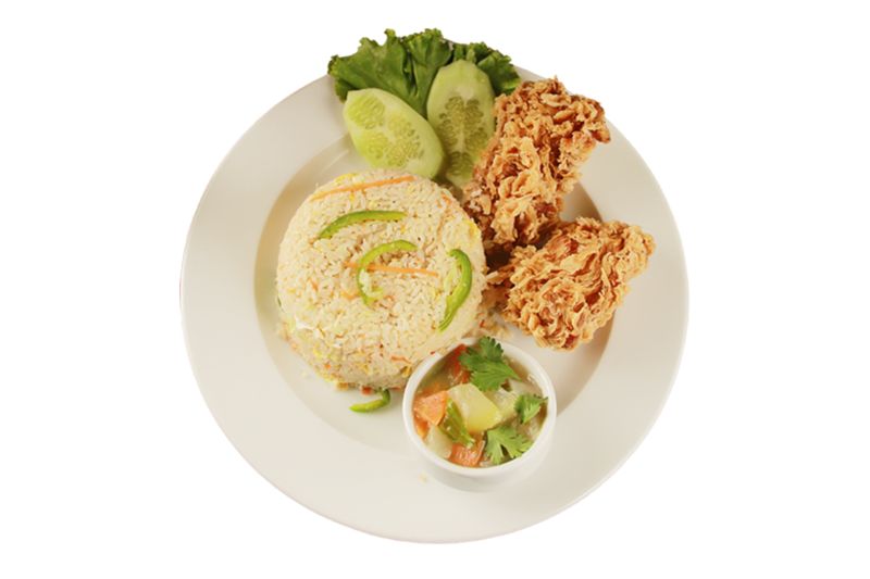 104. Fried Rice + Fried Chicken (2 Pcs) + Chinese Vegetables + Salad