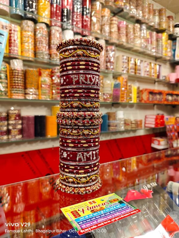 Famous Lahthi – Mehroon Color Name Customized Lac Bangle Set | Bridal Chudi