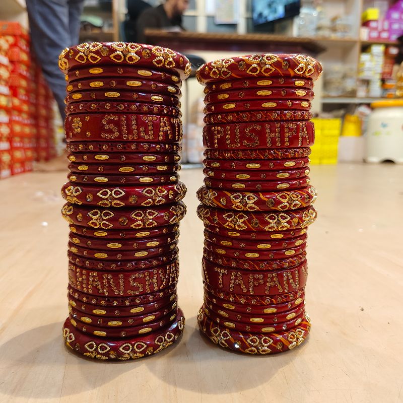 Famous Lahthi –Mini Dulhun Red Name Customized Lac Bridal Chudi Set