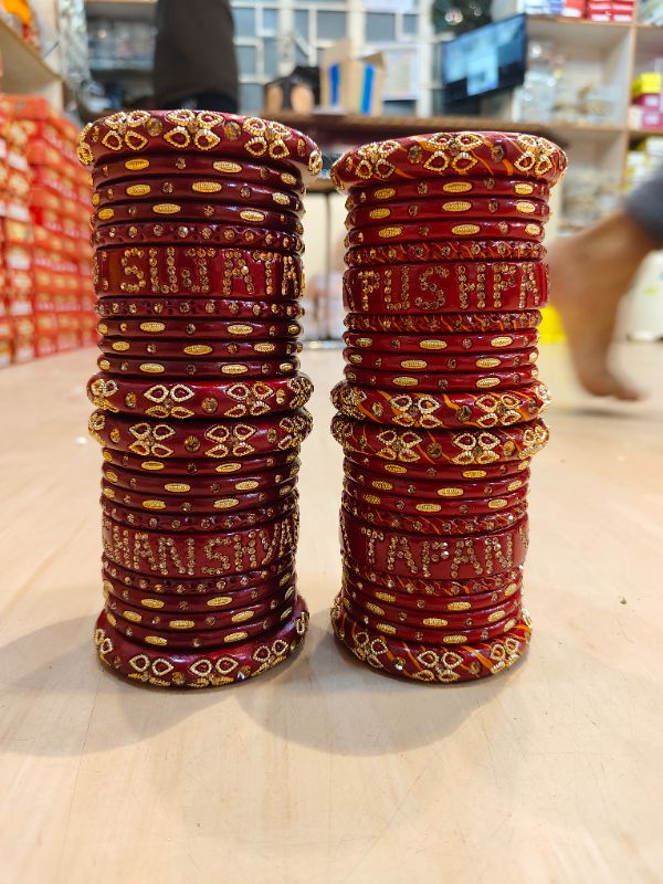 Famous Lahthi –Mini Dulhun Red Name Customized Lac Bridal Chudi Set