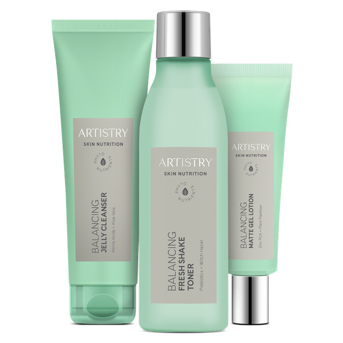 Routine peau grasse à normal:  Dites adieu à la peau grasse et brillante !

Le Système Équilibrant Artistry Skin Nutrition nettoie, tonifie et hydrate en seulement 3 étapes.

✔️ Contrôle l’excès de sébum
✔️ Réduit l’apparence des pores
✔️ Hydratation 24 h
✔️ Convient aux peaux sensibles

Ingrédients clés :

* Graines de chia blanc
* Shiso Perilla
* Aloe vera
* Hamamélis (Witch Hazel)
* Plancton végétal
* Acides aminés
* Prébiotiques
* Zinc PCA

💚 Une peau fraîche, nette et naturellement équilibrée.

📩 Contactez-moi pour commander !