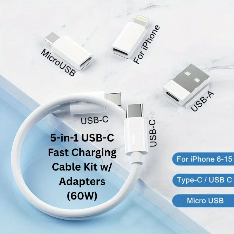 5-in-1 USB-C Fast Charging Cable Kit w/ Adapters (60W)