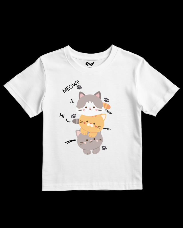 Meow Cats - Round Neck T shirt for Kids