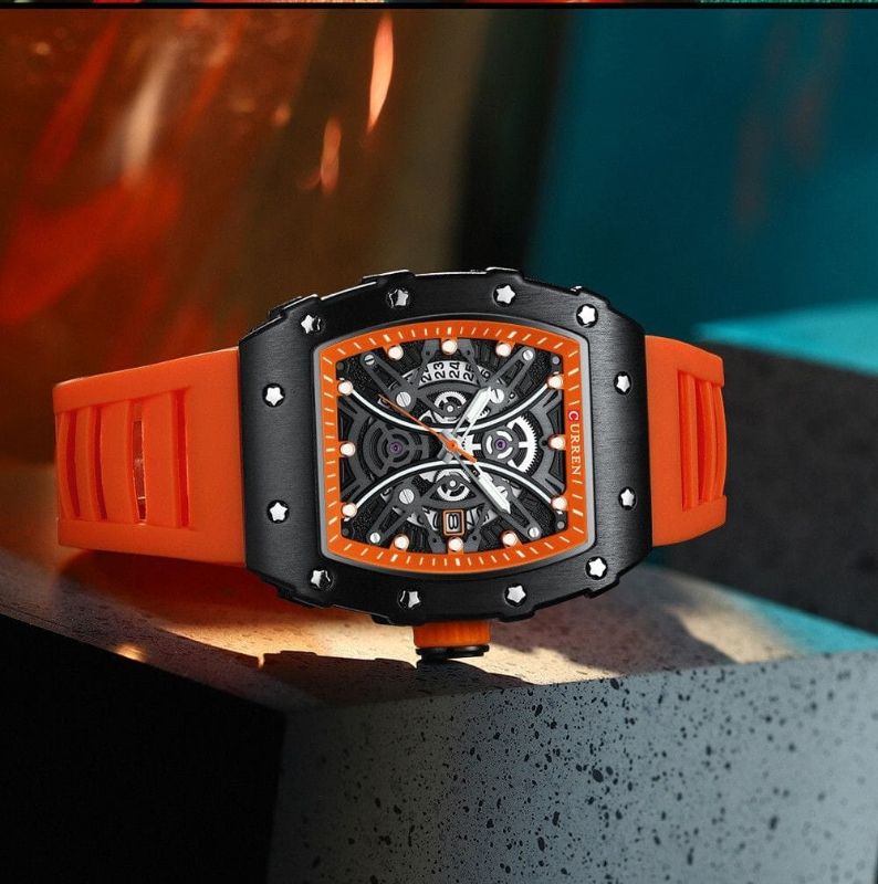 Montre Curren  à Quartz Tendance 
Pour Homme Couleur Orange