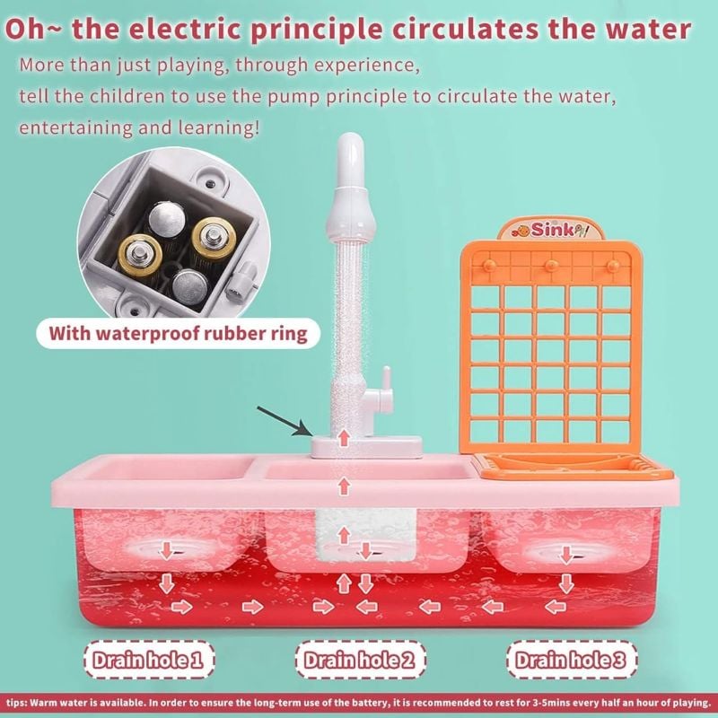 Jouets de Cuisine a Eau pour Enfants
pour garçons et filles (robinets automatiques fonctionnels améliorés)
