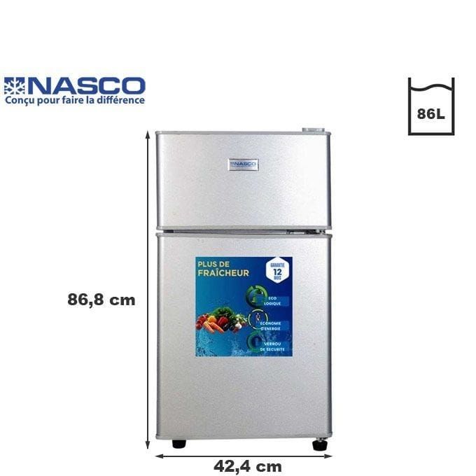 Nasco Réfrigérateur Double Portes
Nasf2-110fl - 86 Litres Net / R600a
Garantie : 06 Mois