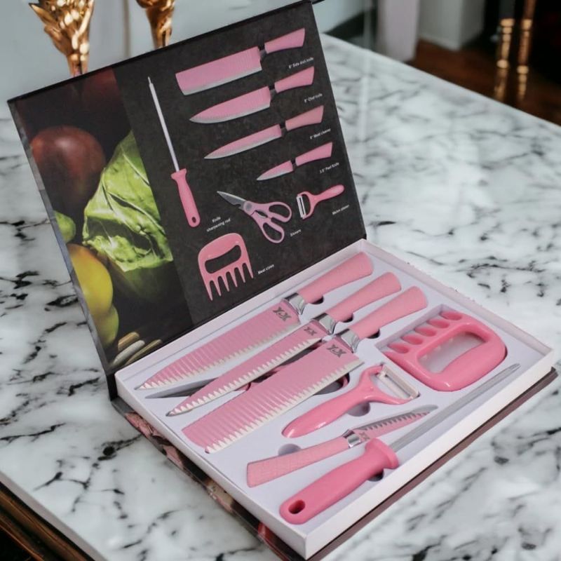 Ensemble de 8 couteaux de cuisine
pour barbecue avec griffe et aiguiseur