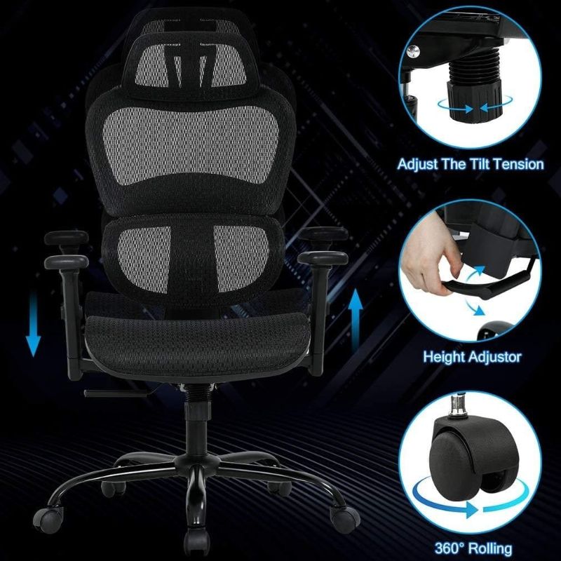 Chaise de Bureau Ergonomique
en maille avec accoudoirs 3D et soutien lombaire