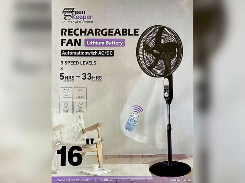 Ventilateur Rechargeable Green Keeper
16 pouces modèle : GK-6116A