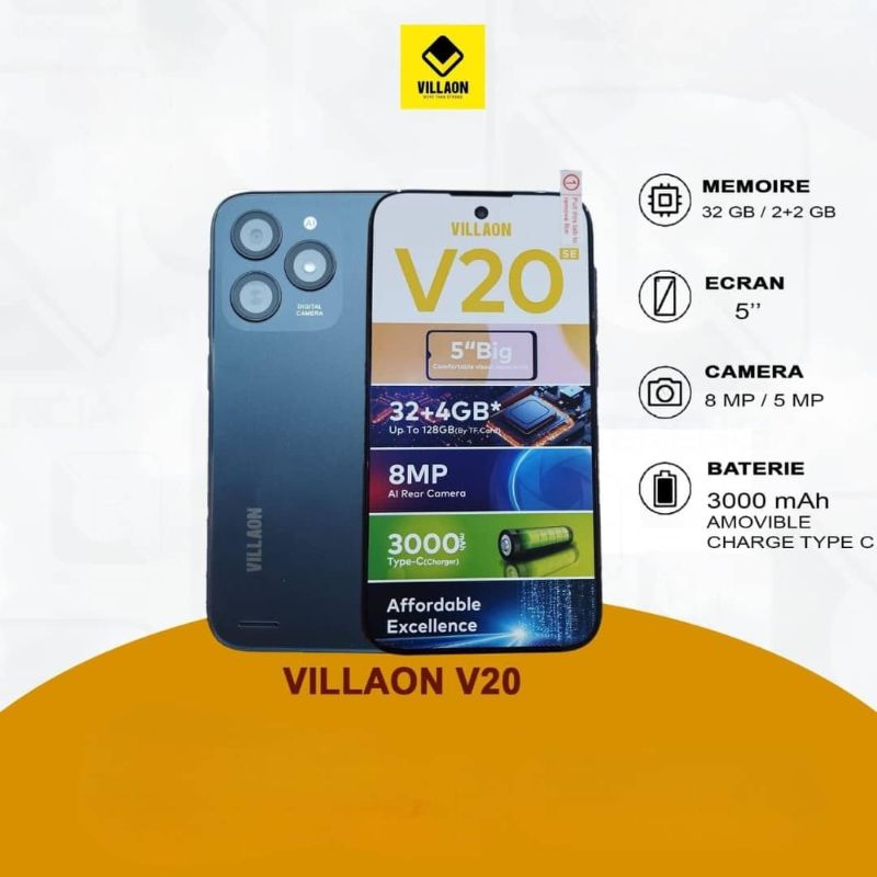 VILLAON V20 SE
32GB ROM - 2GB RAM - 3000mAh - 5 Pouces - 8Mpx