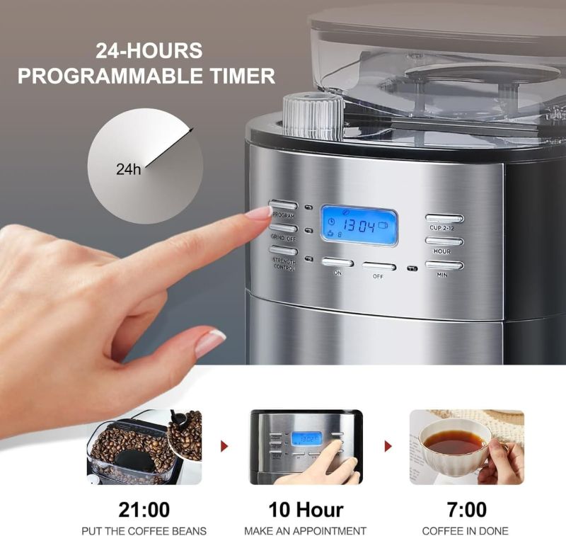 Machine A Café Expresso 2 En 1 
Cafetière à filtre 12 tasses avec moulin à café intégré
