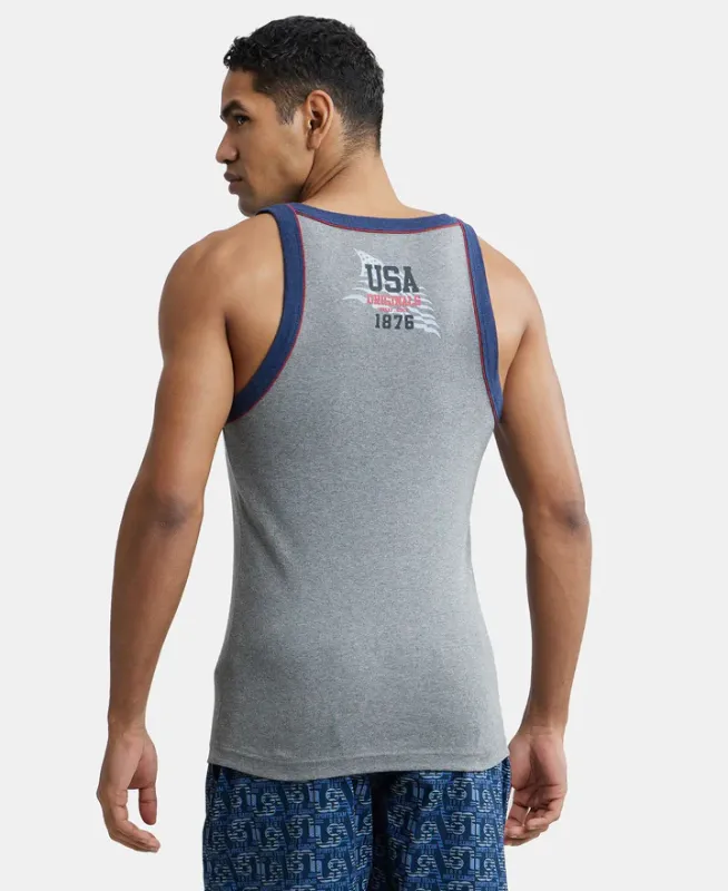 #US54 Super Combed Cotton Rib Square Neck Gym Vest with Graphic Print Menswear