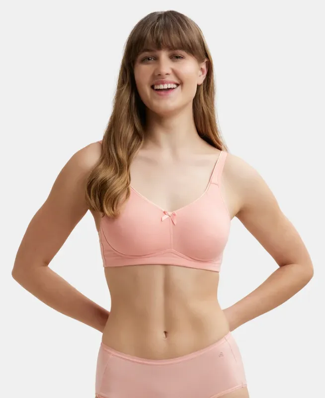 #FE41 Wirefree Non Padded Super Combed Cotton Elastane Stretch Full Coverage Everyday Bra with Concealed Shaper Panel Women