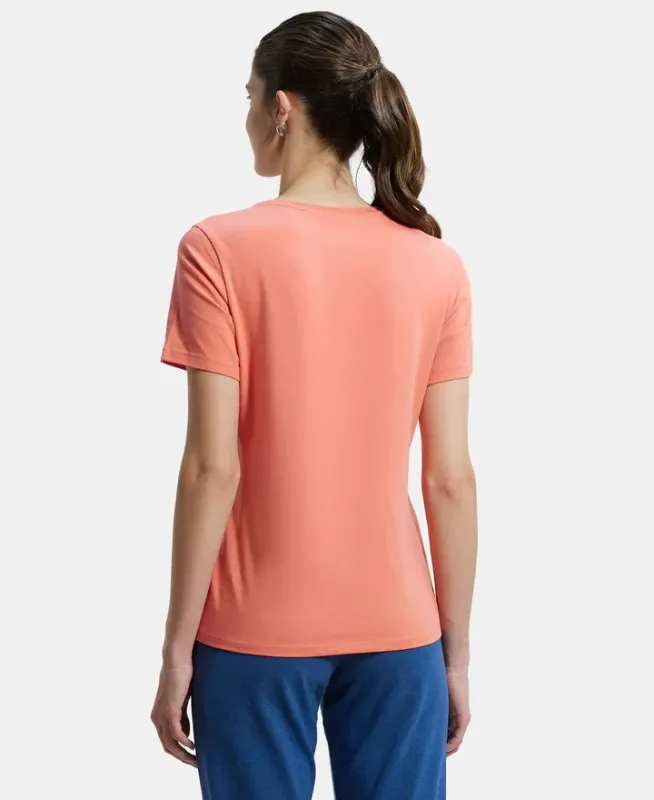 Super Combed Cotton Elastane Stretch Regular Fit Solid V Neck Half Sleeve T-Shirt #1359 Women