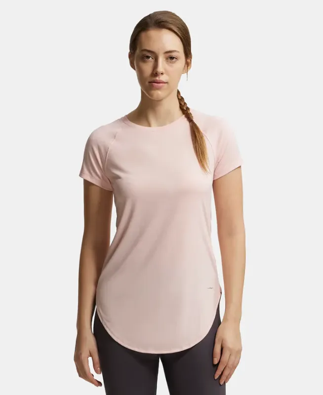 #MW62 Microfiber Fabric Relaxed Fit Solid Curved Hem Styled Half Sleeve T-Shirt Women