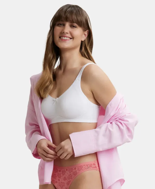 #FE41 Wirefree Non Padded Super Combed Cotton Elastane Stretch Full Coverage Everyday Bra with Concealed Shaper Panel Women