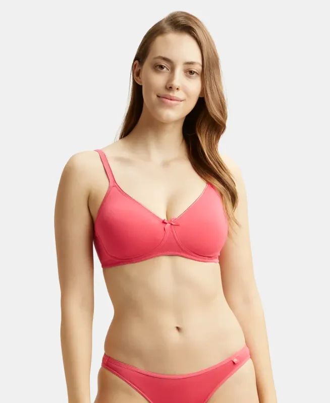 #1722 Wirefree Non Padded Super Combed Cotton Elastane Stretch Medium Coverage Everyday Bra with Concealed Shaper Panel Women
