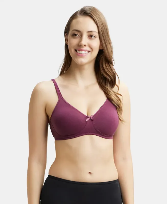 #1722 Wirefree Non Padded Super Combed Cotton Elastane Stretch Medium Coverage Everyday Bra with Concealed Shaper Panel Women