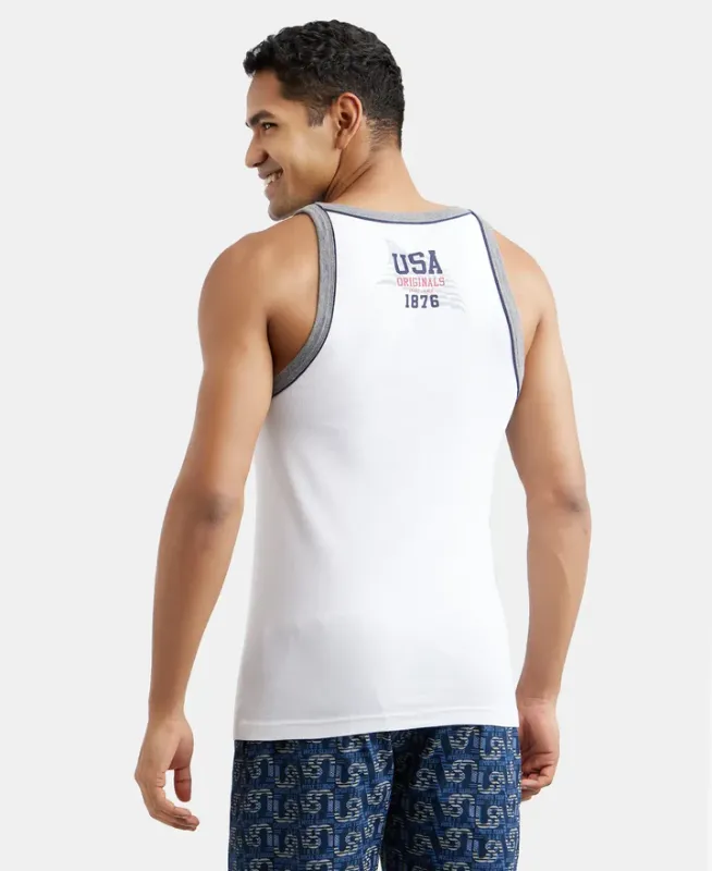 #US54 Super Combed Cotton Rib Square Neck Gym Vest with Graphic Print Menswear