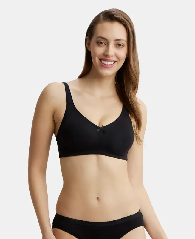 #FE41 Wirefree Non Padded Super Combed Cotton Elastane Stretch Full Coverage Everyday Bra with Concealed Shaper Panel Women