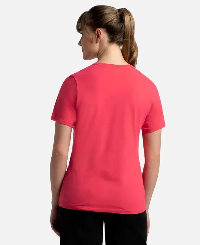 Super Combed Cotton Elastane Stretch Regular Fit Solid V Neck Half Sleeve T-Shirt #1359 Women
