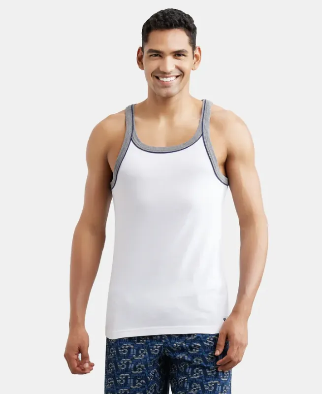 #US54 Super Combed Cotton Rib Square Neck Gym Vest with Graphic Print Menswear