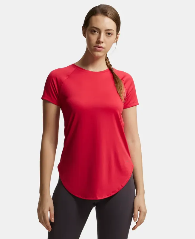 #MW62 Microfiber Fabric Relaxed Fit Solid Curved Hem Styled Half Sleeve T-Shirt Women