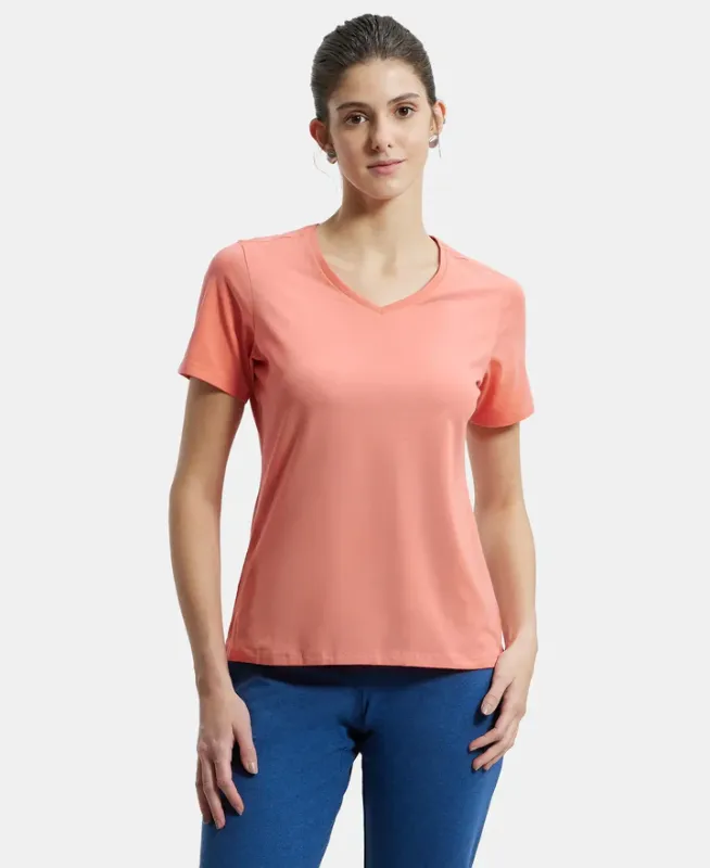 Super Combed Cotton Elastane Stretch Regular Fit Solid V Neck Half Sleeve T-Shirt #1359 Women