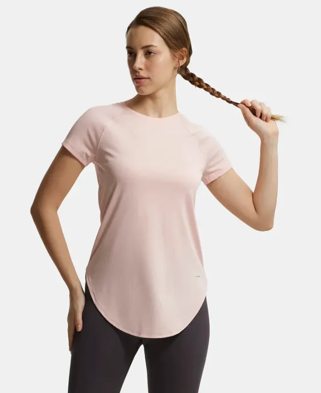#MW62 Microfiber Fabric Relaxed Fit Solid Curved Hem Styled Half Sleeve T-Shirt Women
