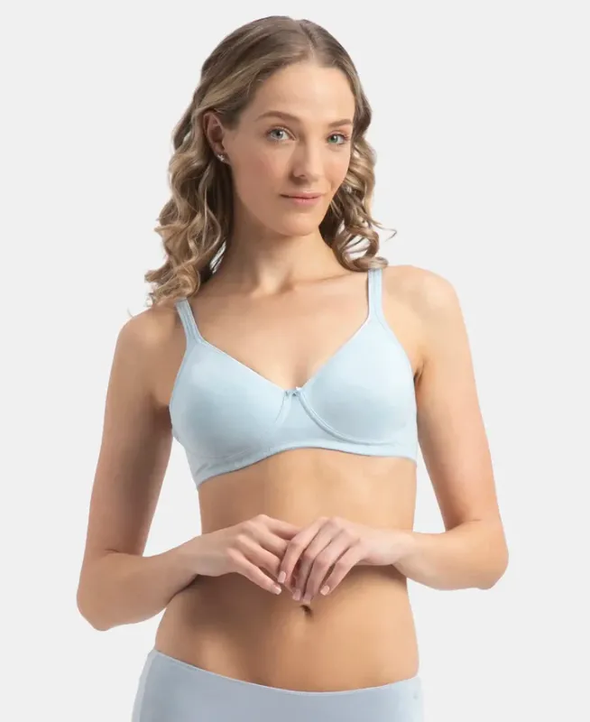 #1722 Wirefree Non Padded Super Combed Cotton Elastane Stretch Medium Coverage Everyday Bra with Concealed Shaper Panel Women