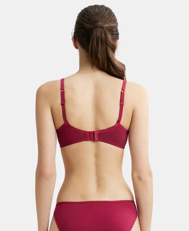 Wirefree Padded Super Combed Cotton Elastane Stretch Medium Coverage T-Shirt Bra with Lace Styling #1723 Women