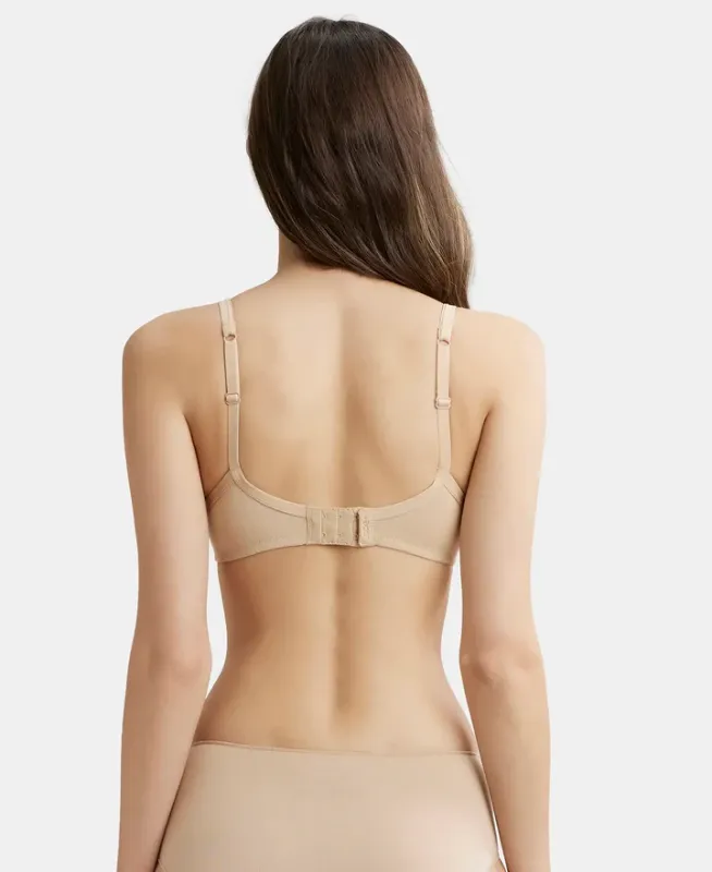 Wirefree Padded Super Combed Cotton Elastane Stretch Medium Coverage T-Shirt Bra with Lace Styling #1723 Women