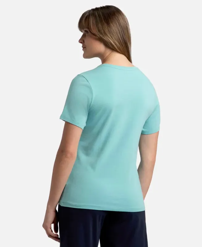 Super Combed Cotton Elastane Stretch Regular Fit Solid V Neck Half Sleeve T-Shirt #1359 Women