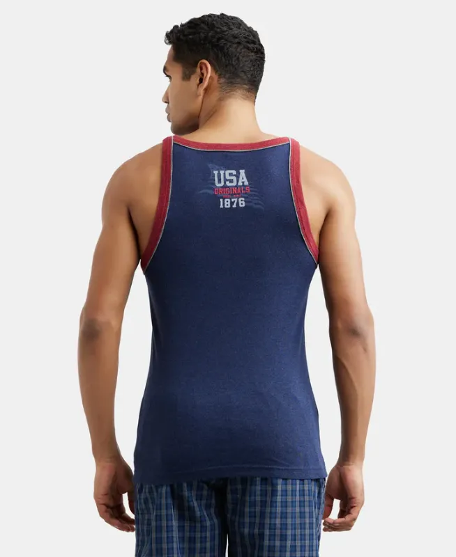 #US54 Super Combed Cotton Rib Square Neck Gym Vest with Graphic Print Menswear