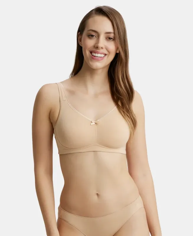 #FE41 Wirefree Non Padded Super Combed Cotton Elastane Stretch Full Coverage Everyday Bra with Concealed Shaper Panel Women