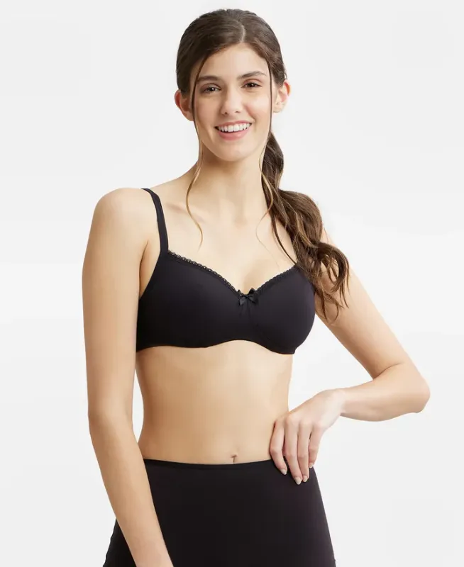 Wirefree Padded Super Combed Cotton Elastane Stretch Medium Coverage T-Shirt Bra with Lace Styling #1723 Women