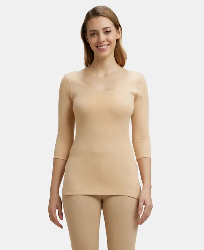 #2503 Extra Warmth Super Combed Cotton Rich Three Quarter Sleeve Thermal Top with StayWarm Technology Women
