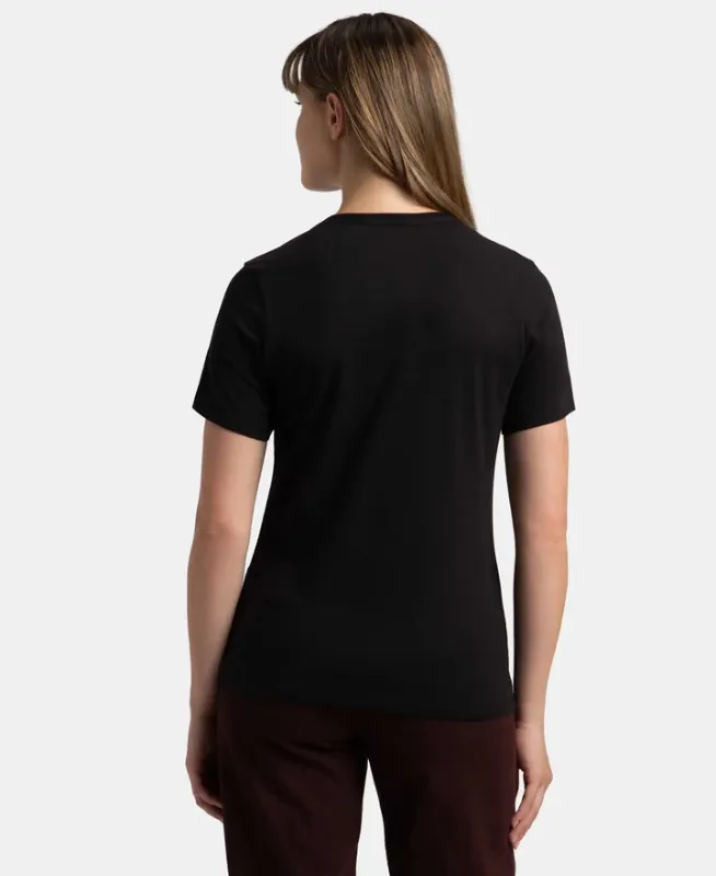 Super Combed Cotton Elastane Stretch Regular Fit Solid V Neck Half Sleeve T-Shirt #1359 Women